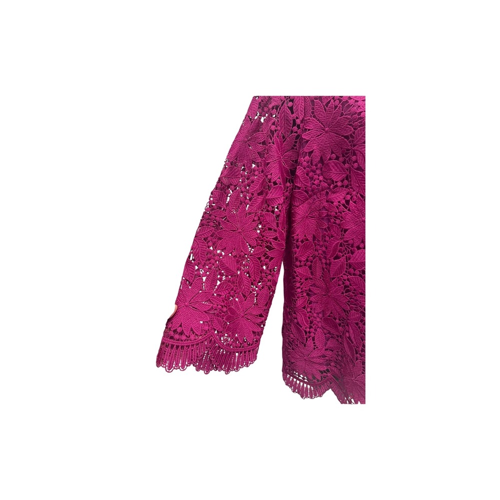 RSVP by Talbots women's Lace Top Magenta Floral 3/4 Sleeve Scalloped Hem Sz L - Picture 4 of 16